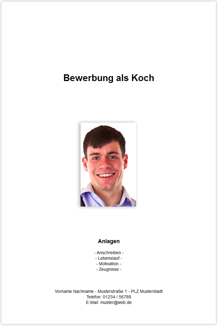 Bewerbungsdeckblatt Koch Köchin