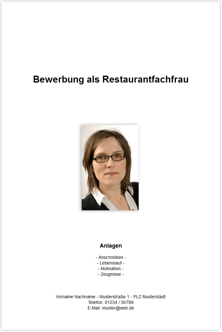 Bewerbungsdeckblatt Restaurantfachfrau Restaurantfachmann