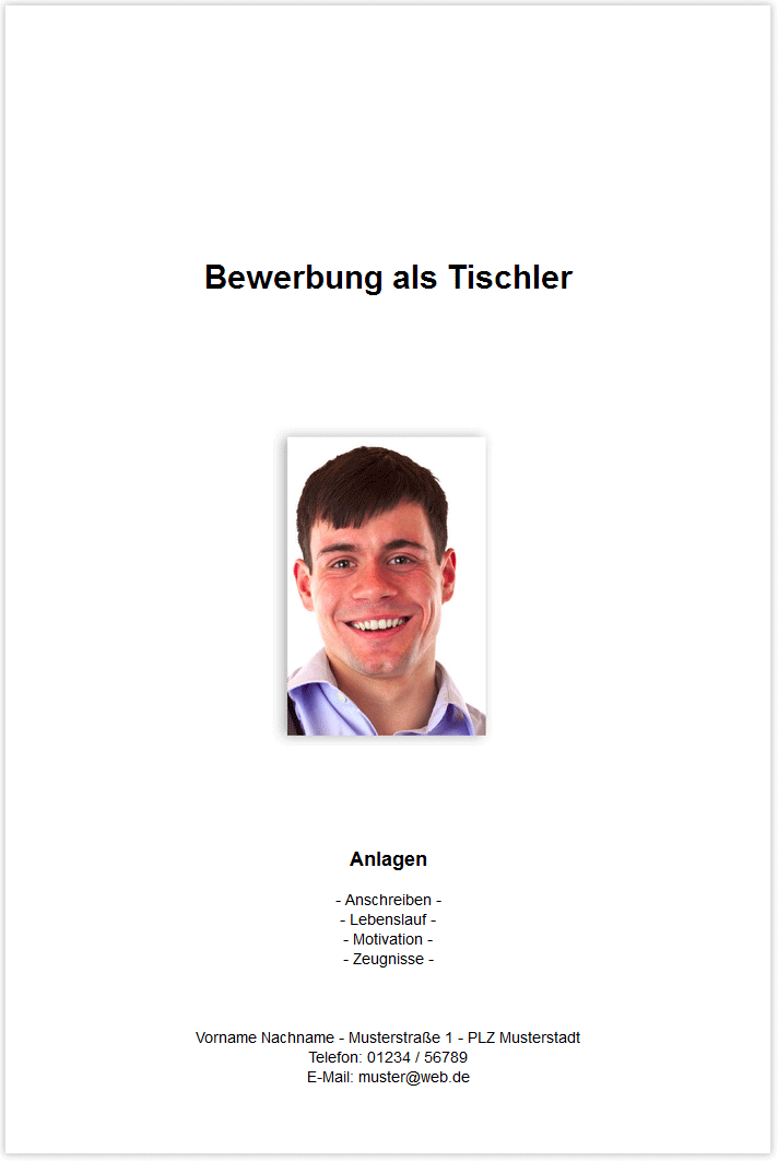 Bewerbungsdeckblatt Tischler Schreiner