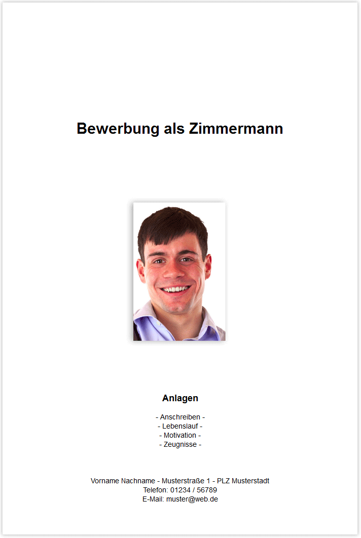 Bewerbungsdeckblatt Zimmermann Zimmerer