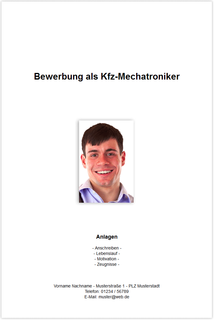 Bewerbungsdeckblatt Kfz Mechatroniker Kfz Mechaniker